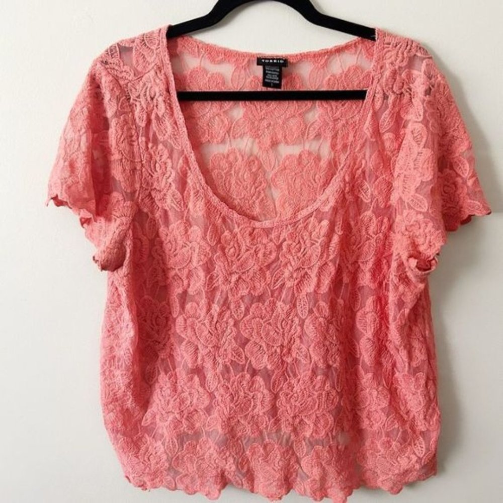 Torrid Coral?Lace Floral Tee 1X